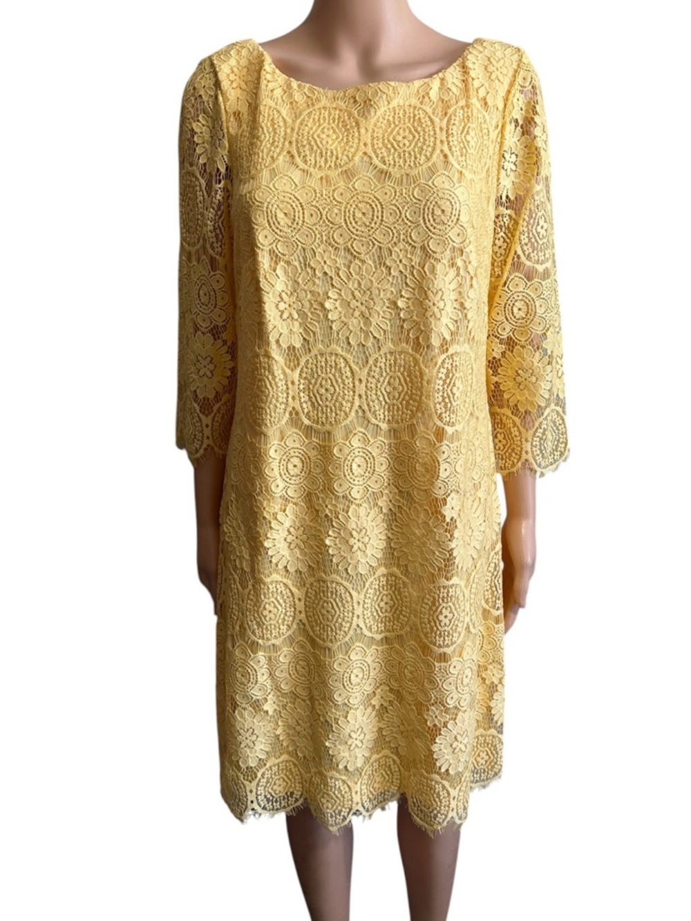 J H Yellow Lace Shift Dress size 14 lined